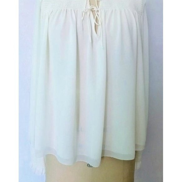 ARITZIA WILFRED CREAM SMOCKED LACE-UP RUFFLE BLOUSE M NWT - Picture 11 of 15